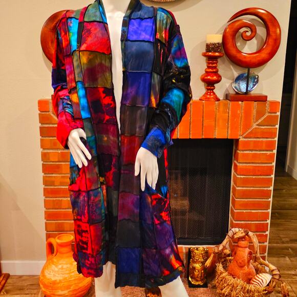 Patchwork Tie Dye Batik Long Cardigan Kimono OS NWT - Picture 5 of 12